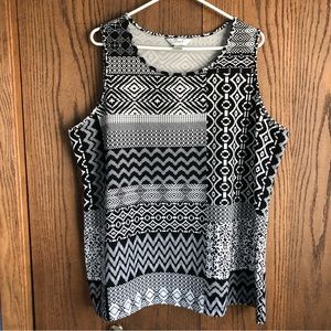 Geometric print black white women’s stretchy casual tank top size 1X